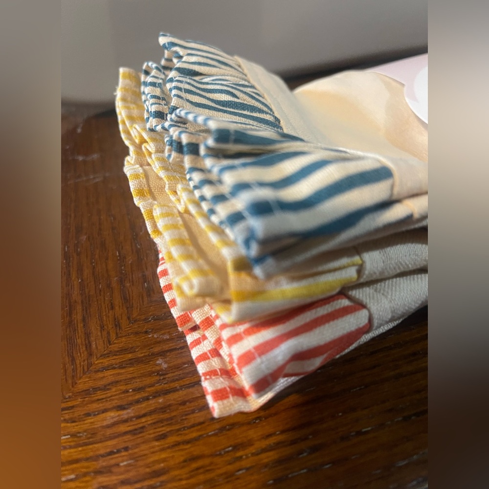 FOLKULTURE Handmade Kitchen Towel Set of 3- 100% Cotton. Red, Yellow, Teal NEW